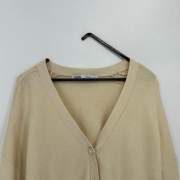 Zara Pearl Floral Button Detail Cardigan Sweater In Beige - Picture 1 of 8
